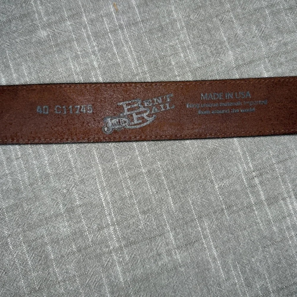 Justin Bent Rail Mens Brown Leather Belt 40 Western Made in USA Silver Buckle